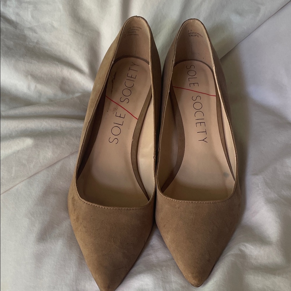 Sole Society Pointed Toe Flats in Tan Suede